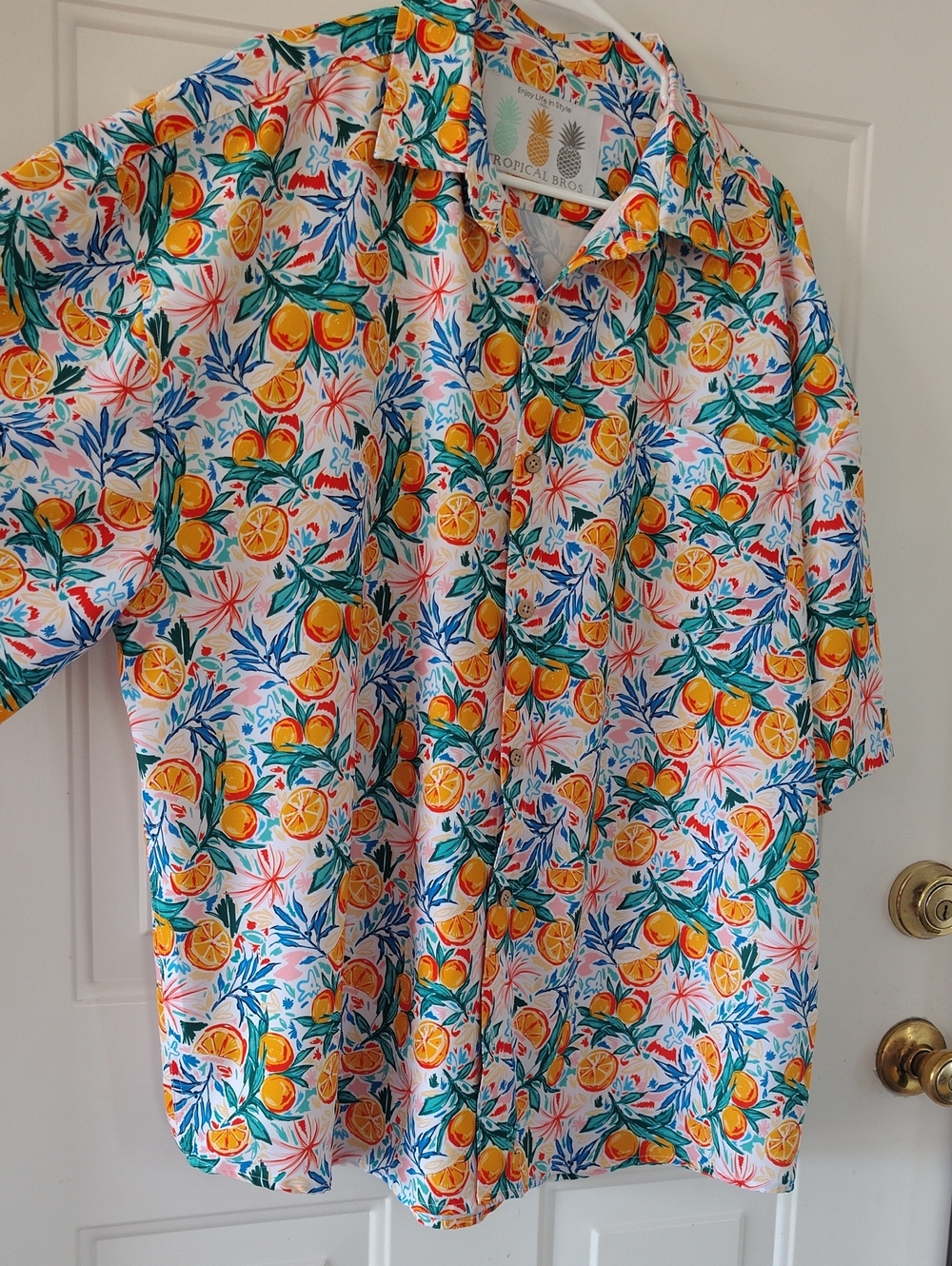 Tropical Bros Men’s XXL Orange Print Short Sleeve Button-Down Shirt